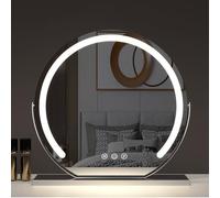Espejo de maquillaje LED con 3 modos de control táctil ajustable de 360°, espejo de tocador iluminado HD, 42 x 38 cm, 52 x 48 cm, 62 x 58 cm, color plateado, perfecto para belleza y aseo personal.