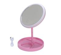 Espejo de Maquillaje LED con iluminación Atenuación Continua Espejo de tocador Iluminado en 3 Colores Recargable por USB Rosa 18 cm de diámetro para Maquillaje de Viaje en casa