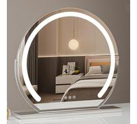 Espejo de maquillaje LED giratorio de 360°, diseño redondo con iluminación de 3 colores, reflejo HD para una aplicación de maquillaje impecable, espejo de mesa ideal para el hogar y viajes