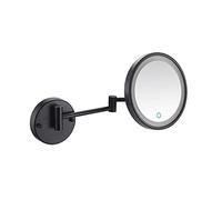 Espejo de Maquillaje montado en la Pared de 8 Pulgadas, de un Solo Lado, Giratorio de 360 Grados, cableado, Brazo Extensible, Redondo, para baño (Oro Rosa 5X) (Negro Mate 10x)