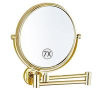 Espejo de maquillaje montado en la pared de 8 pulgadas, doble cara con aumento giratorio de 360°, espejo de tocador de baño extensible, acabado cromado, aumento 5X para afeitado y maquillaje.