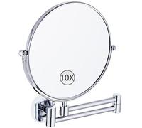 Espejo de maquillaje montado en la pared de 8 pulgadas, espejo de aumento 5X de doble cara, giratorio de 360°, extensible, espejo de tocador de baño en acabado cromado