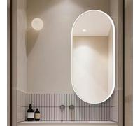 Espejo de maquillaje ovalado giratorio montado en la pared, reflejo HD con brazo extensible y marco de metal resistente, versátil para uso horizontal/vertical, 30 x 60 cm (blanco)
