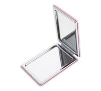 Espejo de Maquillaje Pequeño Doble Cara Diseño Musical Rosa Plegable | Material Metal y Vidrio Cubierta Protectora de PU, Fácil Almacenamiento, Adecuado para Estudiantes y Uso en Fiestas