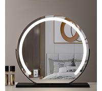 Espejo de maquillaje redondo negro independiente con luces, iluminación LED de 3 colores de temperatura, espejo de tocador de 50 cm para una aplicación perfecta de maquillaje
