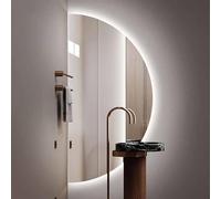 Espejo de maquillaje retroiluminado LED de 120 cm, semicircular, montado en la pared, 3 colores de luz, espejo de baño moderno (corte izquierdo 80 x 40 cm), iluminación elegante para un reflejo