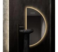 Espejo de maquillaje retroiluminado para baño de 32x16 pulgadas, media luna, 3 colores, regulable, sin marco, LED, 48x24 pulgadas, moderno, antivaho, decoración inteligente para el hogar (corte d