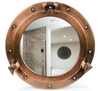 Espejo de marco de ojo de buey de aluminio con acabado de bronce antiguo de 20 pulgadas | Ideas de regalos de decoración náutica del océano | Ventana de barco auténtica totalmente funcional | Ideas