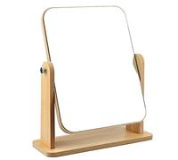 Espejo de Mesa de Madera Con Rotación 360 Grados - Rectangular Grande 24,5 x 19,5 cm para Tocador, Escritorio, Baño, Dormitorio