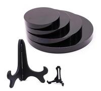 Espejo de obsidiana negra natural, pulido con piedra redonda, decoración de cristal con estante de plástico, 1 unidad de 12 cm