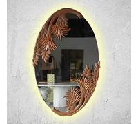Espejo de pared arqueado vintage con luz, patrón decorativo esculpido y marco de metal, perfecto para mejorar la decoración del hogar y crear un ambiente elegante