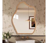 Espejo de pared asimétrico con diseño de nubes, espejo decorativo moderno irregular con marco para montaje en pared, espejo de tocador para sala de estar, dormitorio, baño y entrada, madera