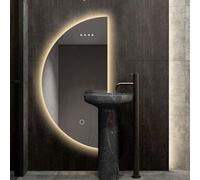 Espejo de pared asimétrico regulable con interruptor táctil, espejo de maquillaje semicircular de 40 x 60 cm para dormitorio y hotel, iluminación elegante para un aseo impecable y una configuración de