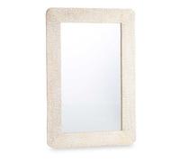 Espejo de pared blanco marrón madera de mango hojas 90 x 60 x 2 cm