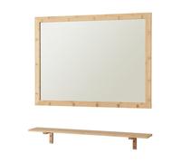 [en.casa] Espejo de Pared Boksereys Espejo Baño Rectangular con Estante Mural Pasillo Salón Baño Decoración Mural Reflejo Nítido Sin Distorsiones Bambú 80 x 60 cm - Natural