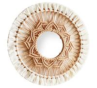 Espejo de Pared Colgante Bohemio, Espejo de macramé con Flecos para decoración, y Dormitorio, Blanco