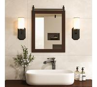 Espejo de Pared con de Madera y Base de Metal, Estilo Decorativo , Espejo Rectangular para Pasillo