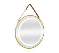 Espejo de pared con led picerno para baño con correa antivaho redondo aluminio + cristal 50 x 50 x 3,5 cm - dorado [pro.tec]