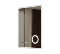 Espejo de pared con led racale para baño ip65 con reloj antivaho y lupa aluminio 80 x 60 x 3 cm - blanco [pro.tec]
