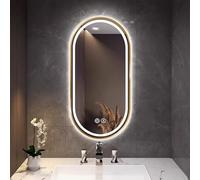 Espejo de pared con luz LED con iluminación regulable antivaho, diseño ovalado para tocador de baño y decoración del hogar