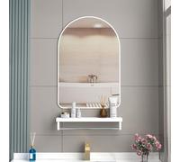 Espejo De Pared Con Marco Metálico Profundo Y Moderno, Espejo De Tocador Hd Elíptico, Ideal Para Baño, Dormitorio Y Sala De Estar. Dorado Con Estante, 75 X 75 Cm, Blanco Con Estante, 40 X 50 Cm.