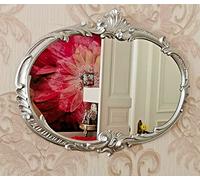 Espejo de pared de estilo antiguo, barroco, ovalado, plateado, 52 x 42 cm, para colgar