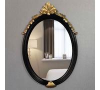 Espejo de pared de estilo barroco vintage, 76 x 50 cm, espejos decorativos para baño o dormitorio, acabado de latón Art Deco, montado en la pared