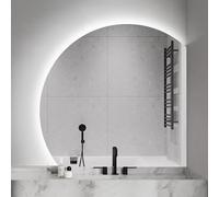 Espejo de pared de media luna sin marco de 91,4 cm y 101,6 cm con antivaho para baño, espejo LED regulable de 3 colores para dormitorio y sala de estar, 80 cm/32