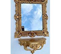 Espejo de pared dorado con consola de estilo barroco antiguo 45 x 38, espejo de baño con estante, 3047 + cp69 Set