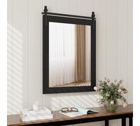 Espejo de pared estilo granja, espejo de pared con de madera y soporte de metal, 76 x 56 cm, espejo de tocador decorativo estilo puerta de rectangular para pasillo, , dormitorio, negro