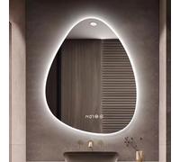 Espejo De Pared forma de gota Irregular Con Luz LED,espejo maquillaje pared Desempañado inteligente,espejo de tocador montado en la pared iluminar desde el fondo,Visualización de tiempo y temperatura.