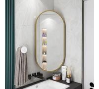 Espejo de pared giratorio ovalado con soporte plegable de aleación de aluminio, 40 x 80 cm, diseño de ahorro de espacio