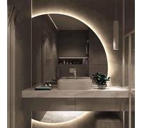 Espejo de pared grande en forma de media luna, espejo de baño con LED regulable de 3 colores y efecto antivaho, espejo decorativo retroiluminado, ideal para dormitorio, sala de estar o entrada (c