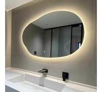 Espejo De Pared Grande Moderno Irregular, Espejo Iluminado Con LED, Espejo De Baño Ovalado Asimétrico, Tricolor Regulable, Botón Táctil Inteligente, A Prueba De Explosiones, Espejo De Maquillaje HD (