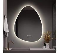 Espejo de pared irregular LED en forma de gota, espejo de maquillaje inteligente con película antivaho, espejo retroiluminado de tocador de baño de 3 colores, regulable, espejo de pared sin marco con