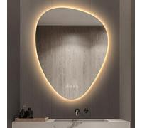 Espejo de pared irregular LED en forma de gota, espejo de maquillaje inteligente con película antivaho, espejo retroiluminado de tocador de baño de 3 colores, regulable, espejo de pared sin marco con