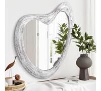 Espejo de pared irregular, tocador asimétrico con marco de madera, decoración moderna y única para baño, sala de estar, dormitorio, entrada, pasillo, grande, 65 x 45 cm, color blanco rústico