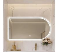 Espejo de pared LED de arco para baño, brillo ajustable, antivaho, iluminación vertical/horizontal, triple color, 50 x 90 cm (corte izquierdo)
