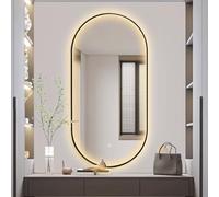 Espejo De Pared LED Ovalado De 40x60cm, 40x70cm, 40x80cm, 50x80cm, 50x100cm,Espejo De Baño Avec Luces De 3 Colores, Espejo De Maquillaje Iluminado Con Marco De Aleación De Aluminio ( Color : Black , S