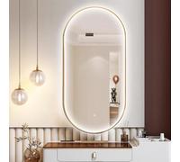 Espejo De Pared LED Ovalado De 40x60cm, 40x70cm, 40x80cm, 50x80cm, 50x100cm,Espejo De Baño Avec Luces De 3 Colores, Espejo De Maquillaje Iluminado con Marco De Aleación De Aluminio (Color : Gold, Si