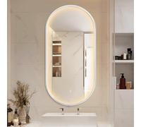 Espejo De Pared LED Ovalado De 40x60cm, 40x70cm, 40x80cm, 50x80cm, 50x100cm,Espejo De Baño Avec Luces De 3 Colores, Espejo De Maquillaje Iluminado Con Marco De Aleación De Aluminio ( Color : White , S