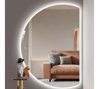 Espejo de pared LED redondo grande ajustable con control táctil, espejo de maquillaje inteligente asimétrico decorativo para decoración moderna del hogar