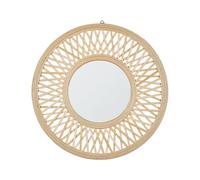 Espejo de Pared Madera Clara Redondo 60 cm Marco Hecho a Mano bambú Blanco geométrico Diamante Boho rústico Bacata