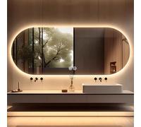 Espejo de pared ovalado para decoración del hogar, espejo de maquillaje con retroiluminación LED, espejo de baño antivaho de 3 colores (120 x 70 cm), esencial para tocador elegante y funcional