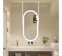 Espejo de Pared para baño, Colgante de Techo con Luces LED, Espejo de tocador Blanco, Espejo Decorativo Flotante Sencillo, Marco Ovalado de Metal (50 cm x 60 cm).