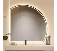 Espejo de pared para baño de 28 pulgadas con forma de media luna, espejo de maquillaje LED regulable, espejo inteligente sin marco antivaho de 3 colores, botón táctil (recorte inferior izquierdo
