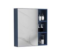 Espejo de pared para botiquín con almacenamiento, espejo rectangular de baño con estantes, color azul, 60 x 65 x 11 cm, organizador de baño que ahorra espacio