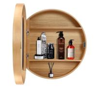 Espejo de pared redondo de 50 cm, espejo de tocador de madera con función de almacenamiento, ahorro de espacio, diseño elegante para decoración del hogar, perfecto para espacios de 50, 60 y 70 cm