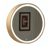 Espejo de pared redondo LED de 50 cm con puerta izquierda de 3 niveles Vani Sto Shelf Slish Espejo de baño de madera para decoración del hogar y la cocina, diseño funcional y moderno