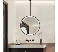 Espejo de pared redondo LED, espejo de maquillaje colgante para baño, dormitorio y vestidor, iluminación de 3 colores y brillo ajustable, 40 cm de diámetro y función